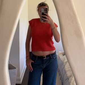 Red Sleeveless Knit Top